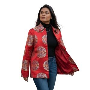 Vintage 80’s Red Oriental, Asian, Chinese, 
Embroidered Reversible Jacket
